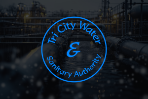 Tri City Water Blue Cirlce Logo on Water Treatment Background.